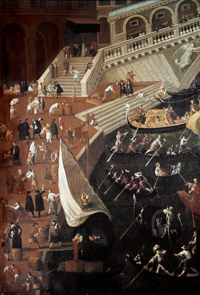 Regatta bij de Ponte di Rialto in Venetië (detail) door Joseph Heintz
