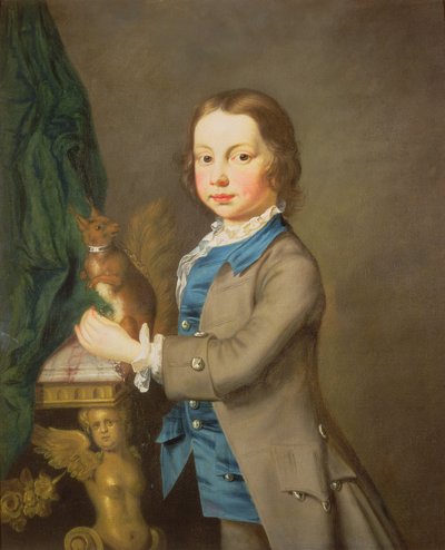 Een portret van een jongen met een huisdier eekhoorn, 18e eeuw door Joseph Highmore