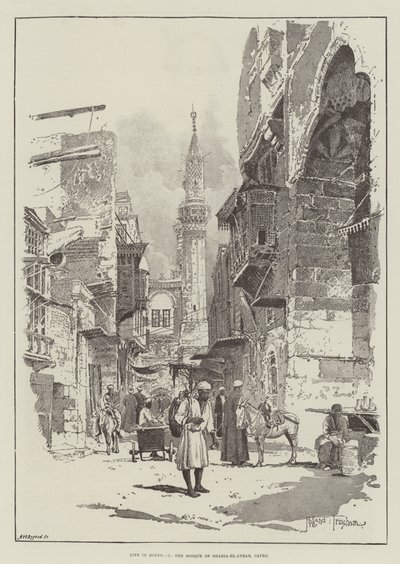Leven in Egypte, de Moskee van Sharia-el-Aybar, Caïro door Joseph Holland Tringham