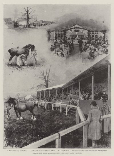 Verkoop van Shire-paarden op de stoeterij van de Prins van Wales, Wolferton door Joseph Holland Tringham