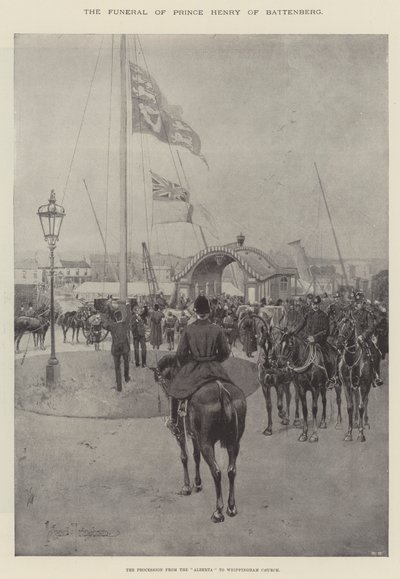 De begrafenis van prins Hendrik van Battenberg, de processie van de Alberta naar de Whippingham-kerk door Joseph Holland Tringham