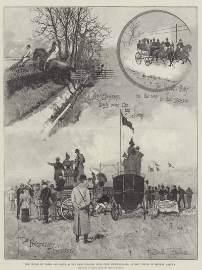 De Prins van Wales en gezelschap bij de West Norfolk Hunt Club Steeplechases, in East Winch, op maandag 9 april door Joseph Holland Tringham