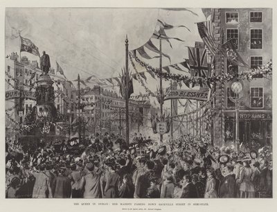 De Koningin in Dublin, Hare Majesteit passeert Sackville Street in Semi-Staat door Joseph Holland Tringham