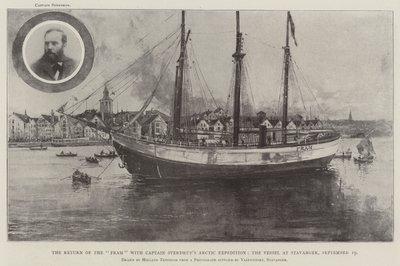 De terugkeer van de Fram met de Arctische expeditie van Kapitein Sverdrup, het schip in Stavanger, 19 september door Joseph Holland Tringham