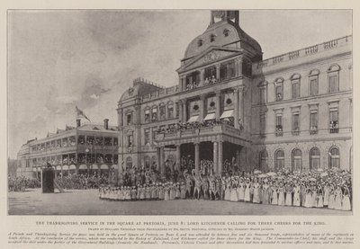 De dankdienst op het plein in Pretoria, 8 juni, Lord Kitchener roept op tot drie hoera