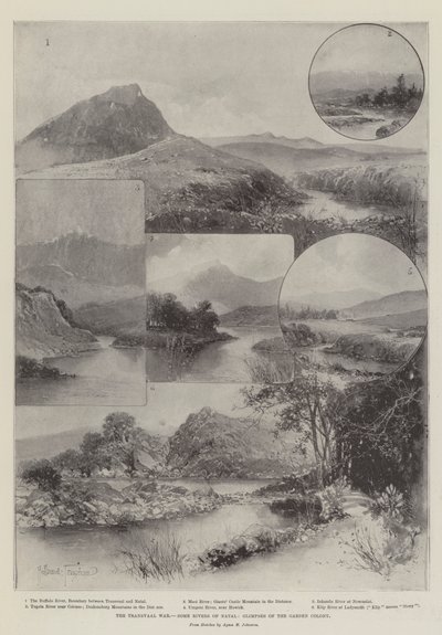 De Transvaal Oorlog, enkele rivieren van Natal, glimp van de tuin kolonie door Joseph Holland Tringham