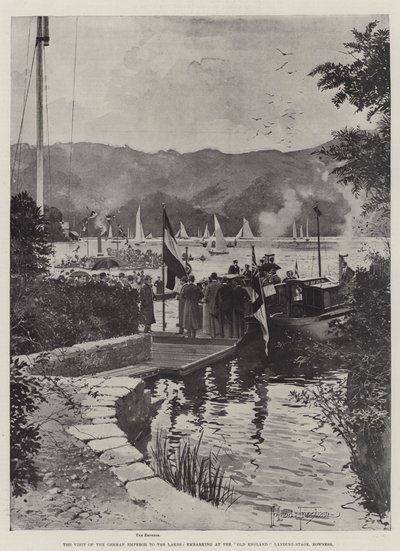 Het bezoek van de Duitse keizer aan de meren, inscheping bij de Old England Landing-Stage, Bowness door Joseph Holland Tringham