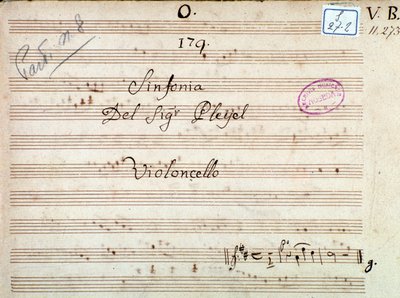 Eerste pagina van de partituur van een symfonie in D majeur door Pleyel door Joseph Ignace Pleyel