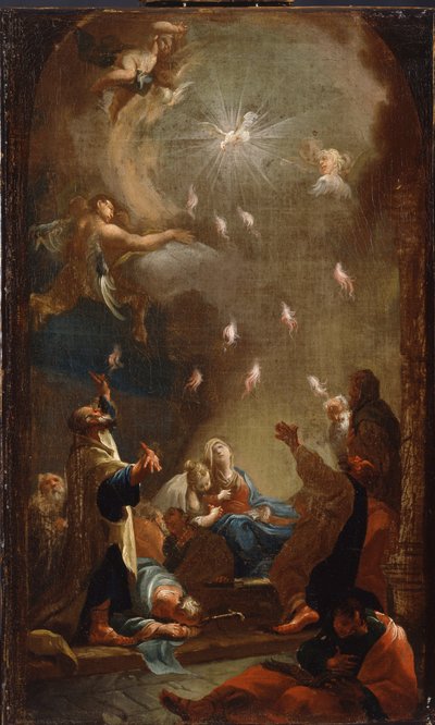 De nederdaling van de Heilige Geest (Pinksteren) door Joseph Ignaz Mildorfer