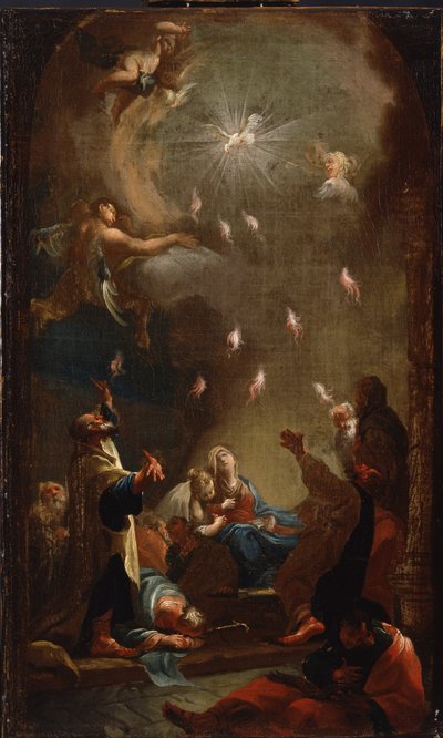 De nederdaling van de Heilige Geest Pinksteren, ca. 1750 door Joseph Ignaz Mildorfer