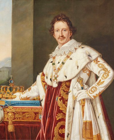 Portret van Ludwig I van Beieren 1786-1868 in zalvingsgewaad door Joseph Carl Stieler