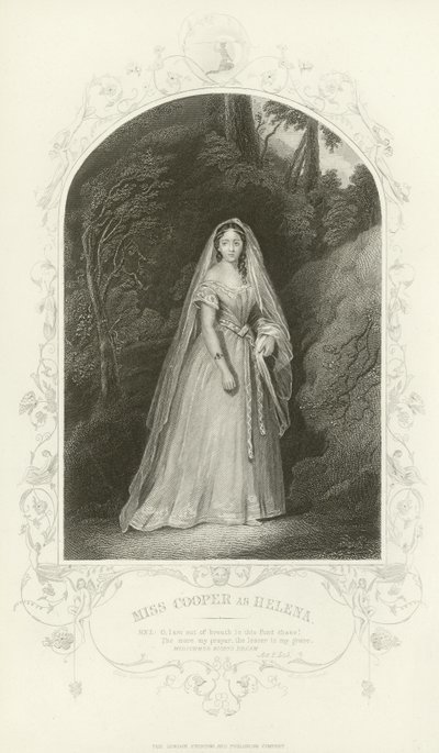 Miss Cooper als Helena, Een Midzomernachtsdroom, Act II, scène iii door Joseph Kenny Meadows