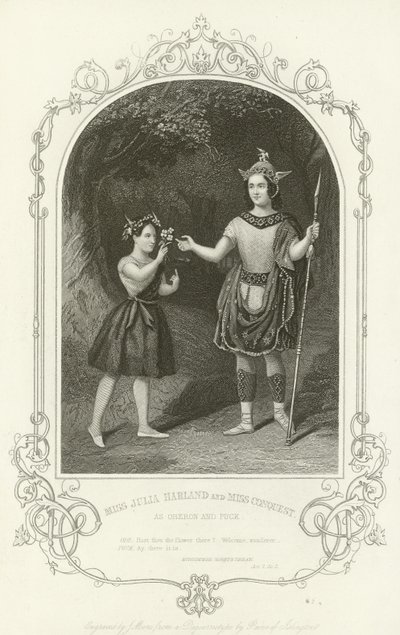 Miss Julia Harland en Miss Conquest als Oberon en Puck, Een Midzomernachtsdroom door Joseph Kenny Meadows
