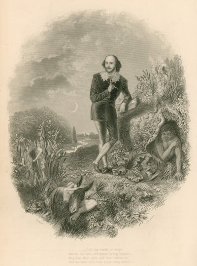 Portret van Shakespeare, met verschillende van zijn creaties door Joseph Kenny Meadows