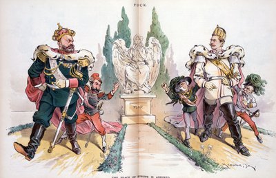 Alexander III, met het label "Rusland", kijkt naar Wilhelm II, met het label "Duitsland". door Joseph Keppler