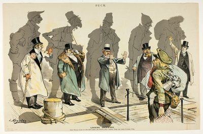 Achterom kijken, van Puck door Joseph Keppler