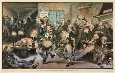 De wake over de overblijfselen van de Democratische Partij, van Puck door Joseph Keppler