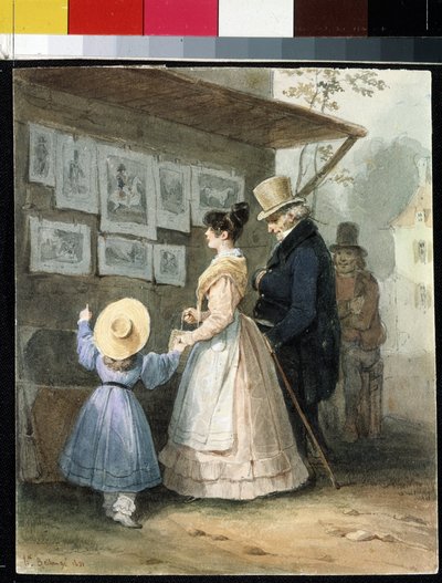 Bij de prentenverkoper door Joseph Louis Hippolyte Bellange