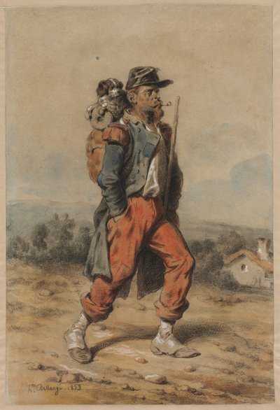 Soldaat met Hond door Joseph Louis Hippolyte Bellange