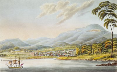 Uitzicht op Hobart Town, 1824 door Joseph Lycett