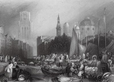 Vismarkt, Rotterdam door Joseph Mallord William (after) Turner