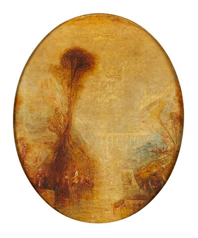 Klassiek landschap met viaduct door Joseph Mallord William (follower of) Turner
