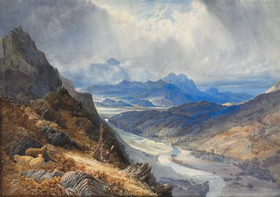 Een uitzicht vanaf Moel Cynwich: kijkend over de vallei van Afon Mawddach en richting Cader Idris, ca. 1850 door Joseph Mallord William Turner