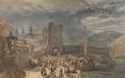Een Zicht op Boppart, met Figuren aan de Rivieroever door Joseph Mallord William Turner