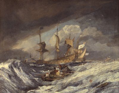 Boten die Ankers uitbrengen naar de Nederlandse Oorlogsschepen door Joseph Mallord William Turner