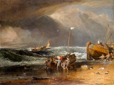 Kustscène van Vissers die een Boot aan Land Trekken, of The Iveagh Seapiece door Joseph Mallord William Turner