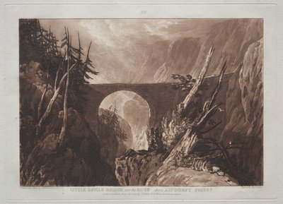 Liber Studiorum: Kleine Duivelsbrug over de Russ, boven Altdorft, Zwitserland door Joseph Mallord William Turner