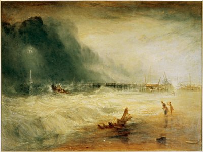 Reddingsboot en reddingstoestel te hulp geroepen door een gestrand schip ... (schilderij op doek) door Joseph Mallord William Turner