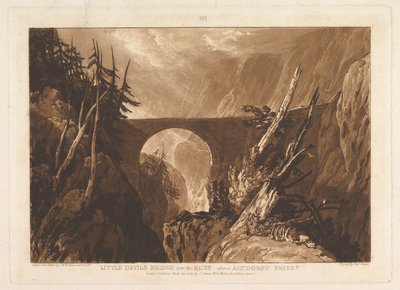 Duivelsbrug over de Russ, boven Altdorft, Zwitserland Liber Studiorum, 29 maart 1809 door Joseph Mallord William Turner