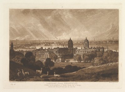 Londen vanuit Greenwich, Liber Studiorum, deel V, plaat 26, 1 januari 1811 door Joseph Mallord William Turner