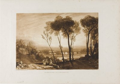 De brug in de verte, plaat 13 uit Liber Studiorum door Joseph Mallord William Turner