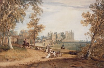 De Noordwestelijke Voorzijde, Cassiobury, met Honden en Jagers door Joseph Mallord William Turner