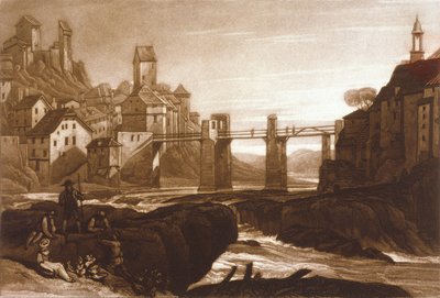 F.31.I Lauffenbourgh aan de Rijn, uit de Liber Studiorum, gegraveerd door T. Hodgetts, 1811 door after Joseph Mallord William Turner