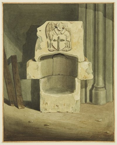 Oude doopvont uit de zuidmuur van de crypte van St John