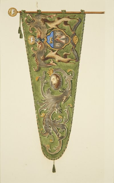 Vaandel van de Merchant Taylors, met opschrift 