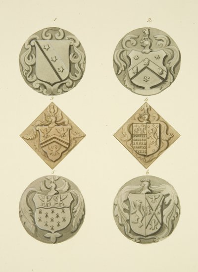 Wapenschilden op grafstenen in de kerk van St Thomas door Joseph Manning