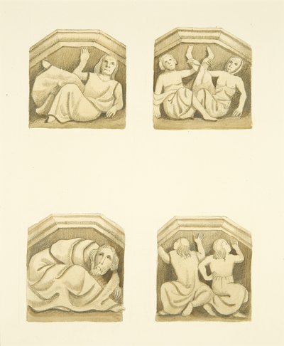 Vier consoles in het noordportaal (oorspronkelijk ter ondersteuning van beelden) van St. Mary Redcliffe door Joseph Manning