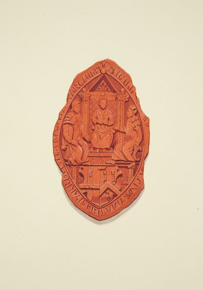 Voorzijde van het Zegel van Matthew Parker, Aartsbisschop van Canterbury, bij het Testament van Thomas Alyce, Koopman door Joseph Manning