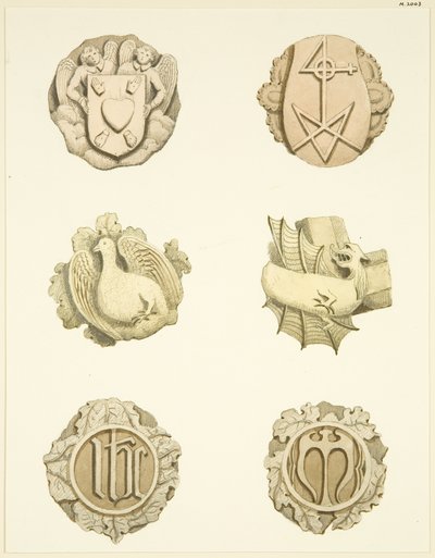 Gewelfstenen (bossen) in het plafond van Redcliffe Church door Joseph Manning