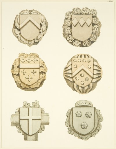 Gewelfstenen (knoppen) in het plafond van de Redcliffe Church door Joseph Manning