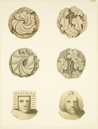 Gewelfstenen (kraagstenen) in het plafond van de Redcliffe-kerk door Joseph Manning