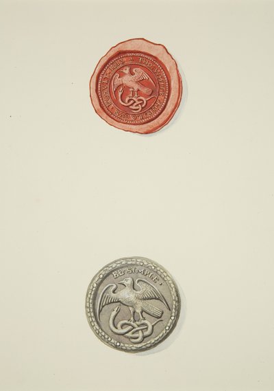 Zegel met inscriptie van Thomas White en badge, beide van het Tempelziekenhuis door Joseph Manning