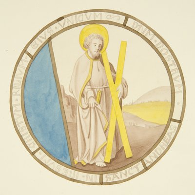 Glas-in-loodraam in de privékapel van het bisschoppelijk paleis: St. Andreas door Joseph Manning