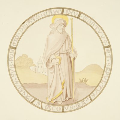 Glas-in-loodraam in de privékapel van het bisschoppelijk paleis: St. Jacobus door Joseph Manning