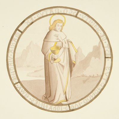 Glas-in-loodraam in de privékapel van het bisschoppelijk paleis: St. Johannes door Joseph Manning