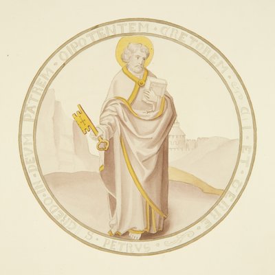 Glas-in-loodraam in de privékapel van het bisschoppelijk paleis: St. Peter door Joseph Manning